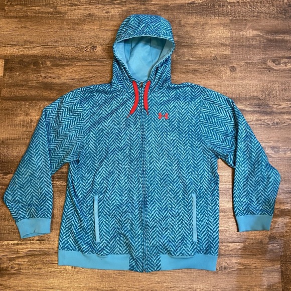 Under Armour Other - Under Armour Men's Size Large Full-Zip Jacket Blue Zig-Zag Pattern Red Trim EUC